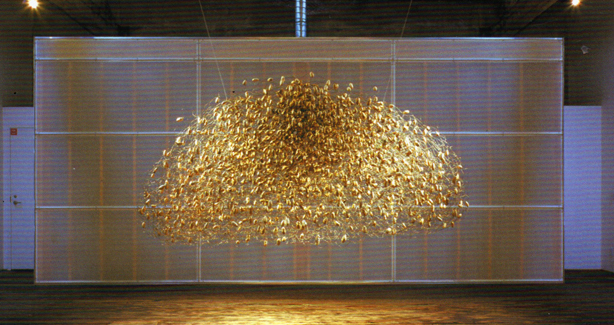 Web #4, Yuriko Yamaguchi, (abaca, flax paper pulp, steel wire)